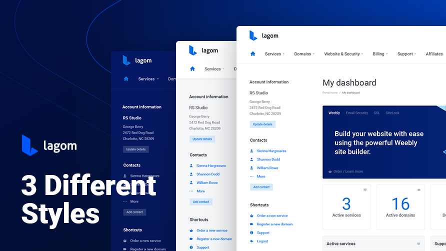 WHMCS主题Lagom v1.4.2 3多风格自适应主题