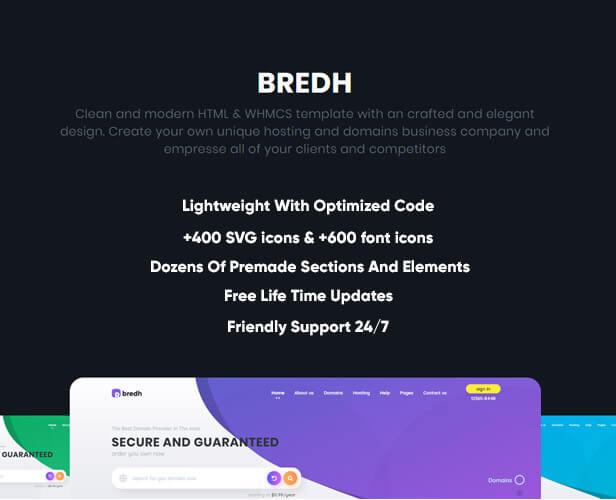 WHMCS模板Bredh v1.7非常精美的一款模板免授权WHMCS v7.10.×
