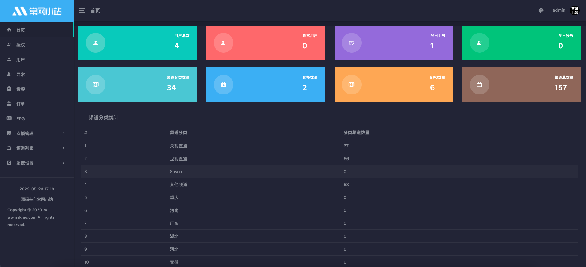 2022新版骆驼iptv小肥米二开开源iptv管理系统对接EZtv电视直播管理系统