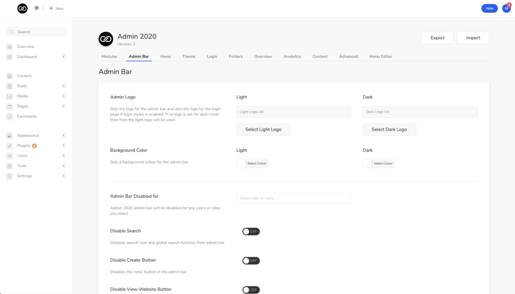 WP Admin2020 v2.0.3简洁WordPress现代仪表板主题插件